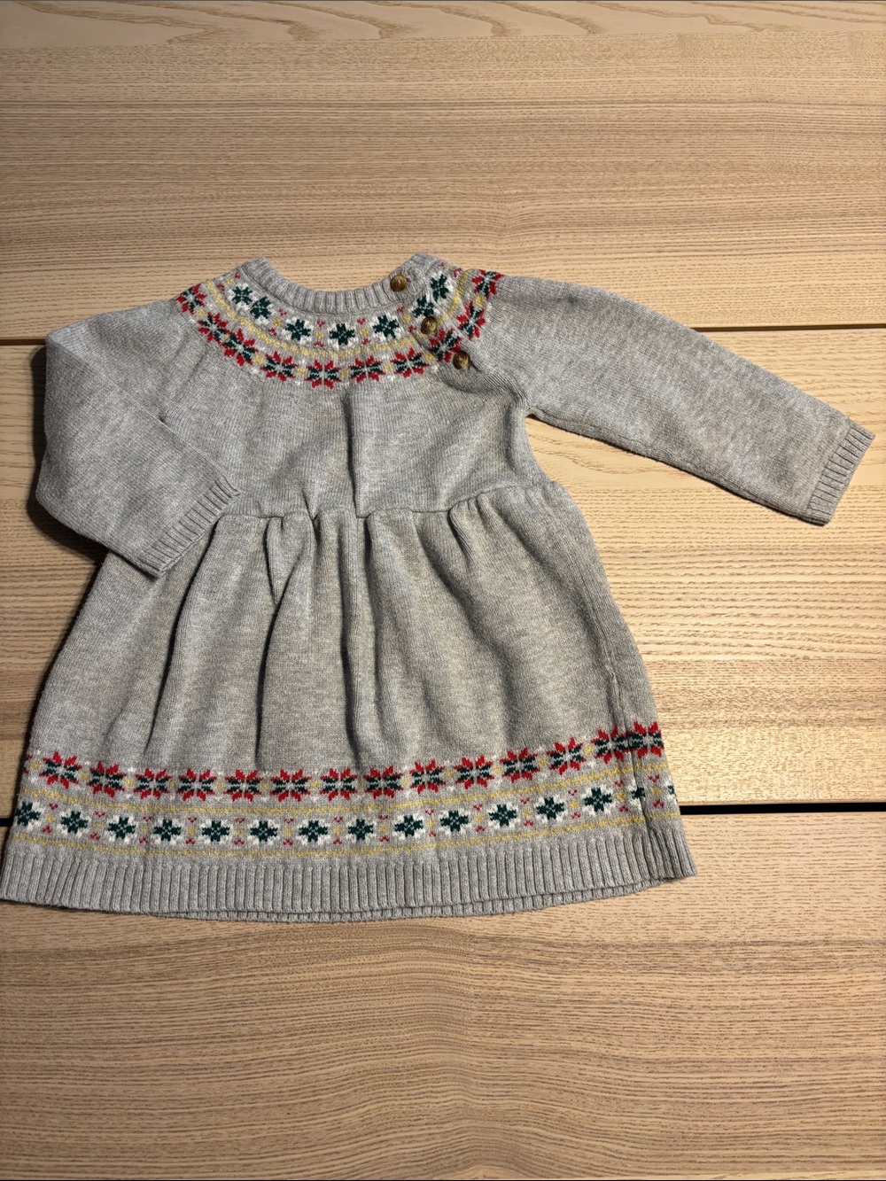 Carter's Light Gray Knit Dress with Multicolor Fair Isle Trim
